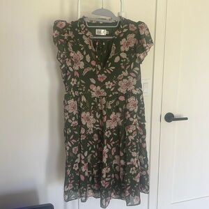 Eliza J Tiered Floral Ruffle Dress - Size 6 Hunter Green